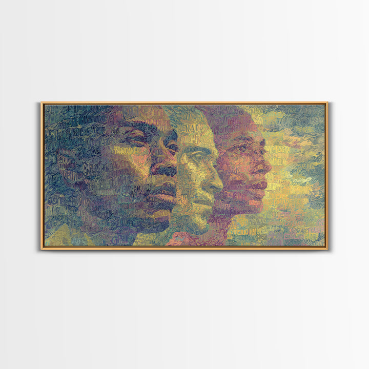 Layered African Faces In Abstract Script Canvas Print, Modern African Art Decor, Afrocentric Portrait Wall Art For Home Decor