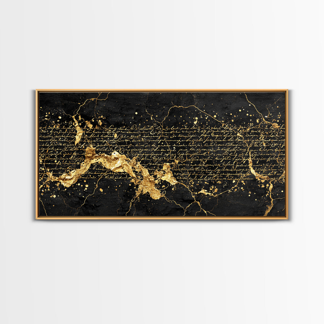 Black And Gold Abstract Script Wall Art, African Inspired Map Decor, Luxury Canvas Print, Modern Afrocentric Home Decor Gift