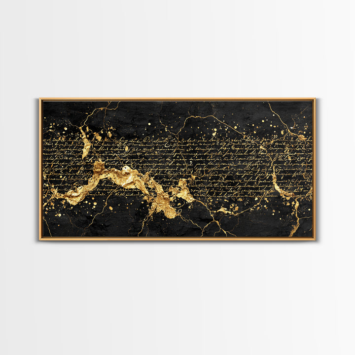 Black And Gold Abstract Script Wall Art, African Inspired Map Decor, Luxury Canvas Print, Modern Afrocentric Home Decor Gift