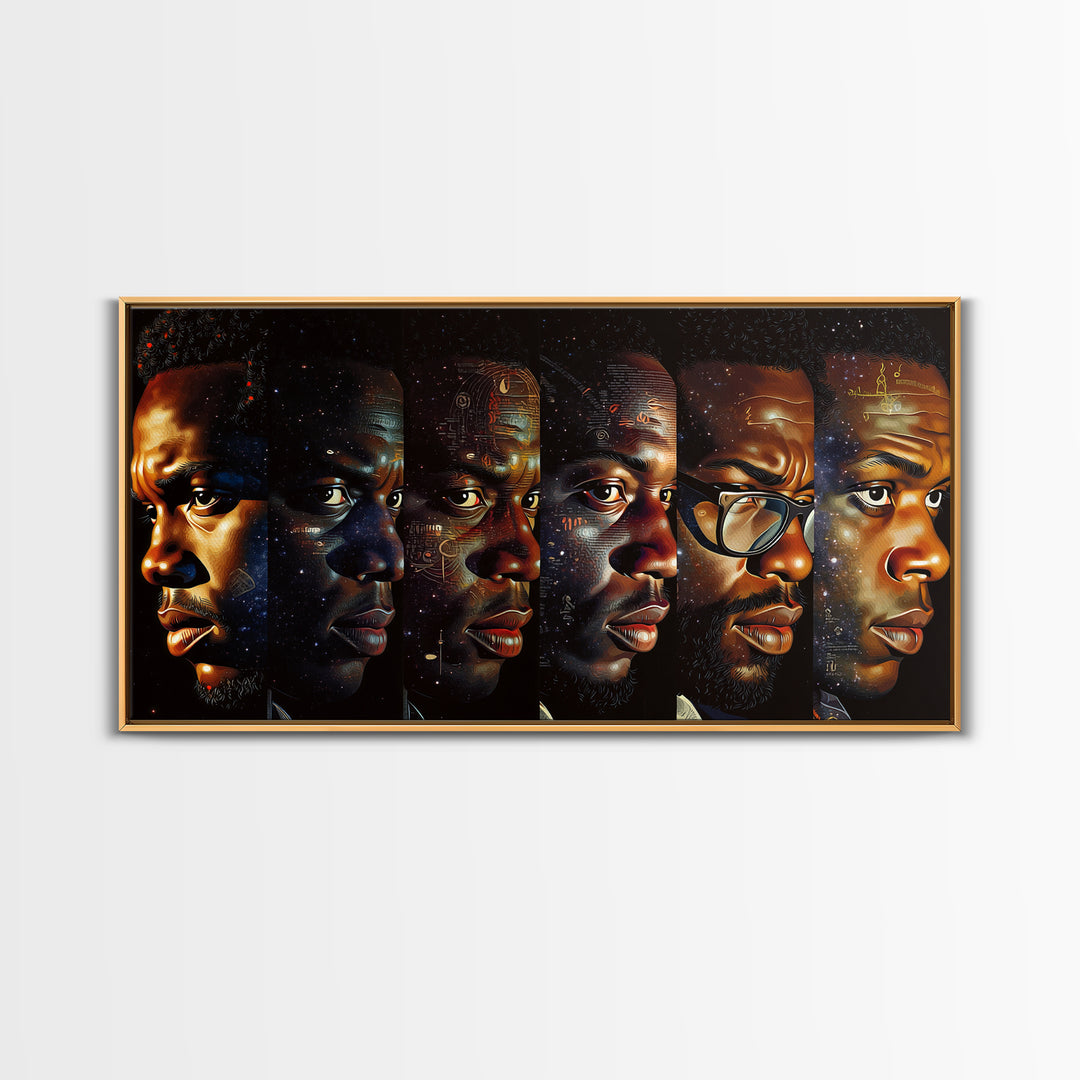 Six Black Men Portraits In Golden Light Canvas Print, Modern Black Art, African American Wall Art, Masculine Home Decor Gift