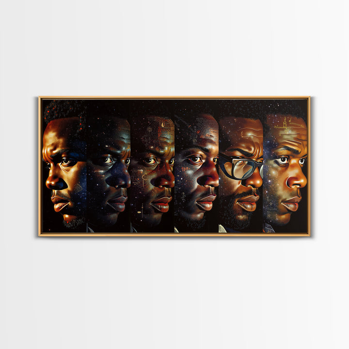 Six Black Men Portraits In Golden Light Canvas Print, Modern Black Art, African American Wall Art, Masculine Home Decor Gift
