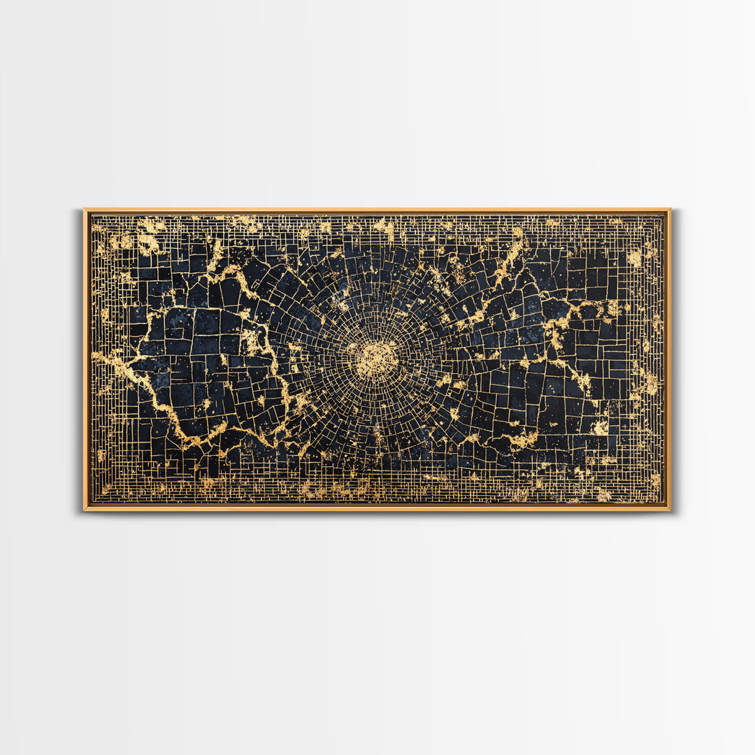 Black Gold Geometric Spiral Canvas Print, Abstract African Art, Luxury Wall Decor, Modern Afrocentric Statement Piece Gift