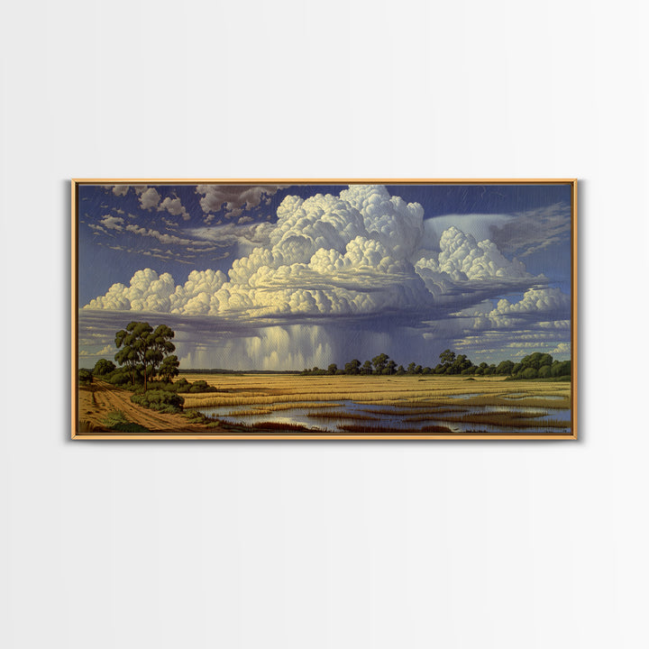 Majestic African Storm Clouds Over Wetlands Wall Art, Panoramic Safari Landscape, Motherland Decor, Large Canvas Print, Nature Art