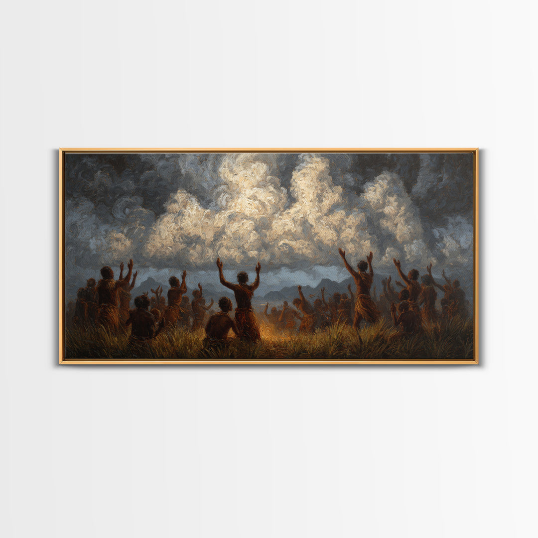 African Celebration Under Storm Clouds Wall Art, Afrocentric Culture Print, Black People Decor, Dramatic Safari Landscape