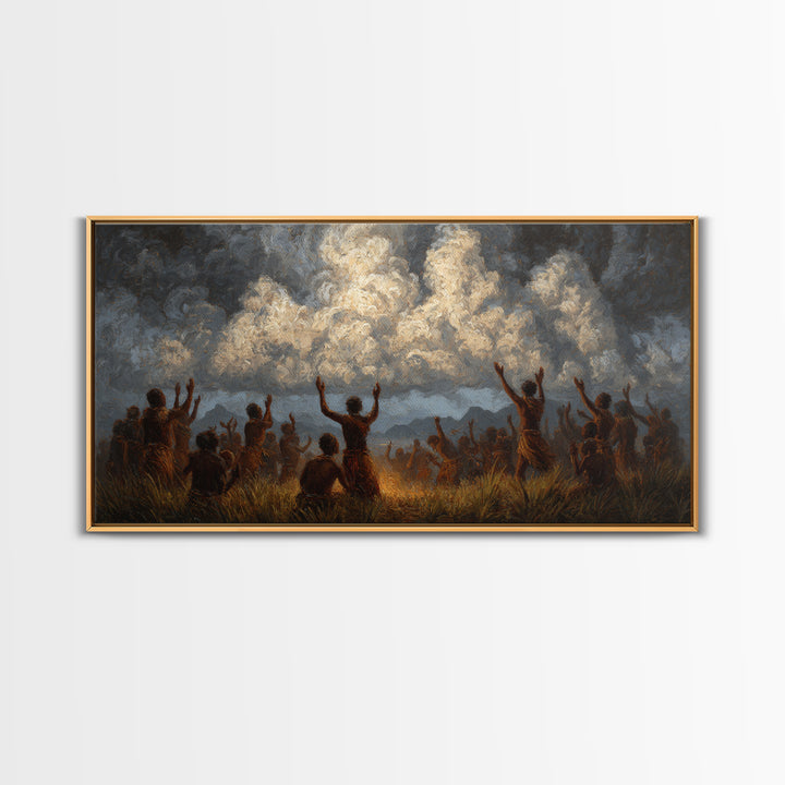 African Celebration Under Storm Clouds Wall Art, Afrocentric Culture Print, Black People Decor, Dramatic Safari Landscape