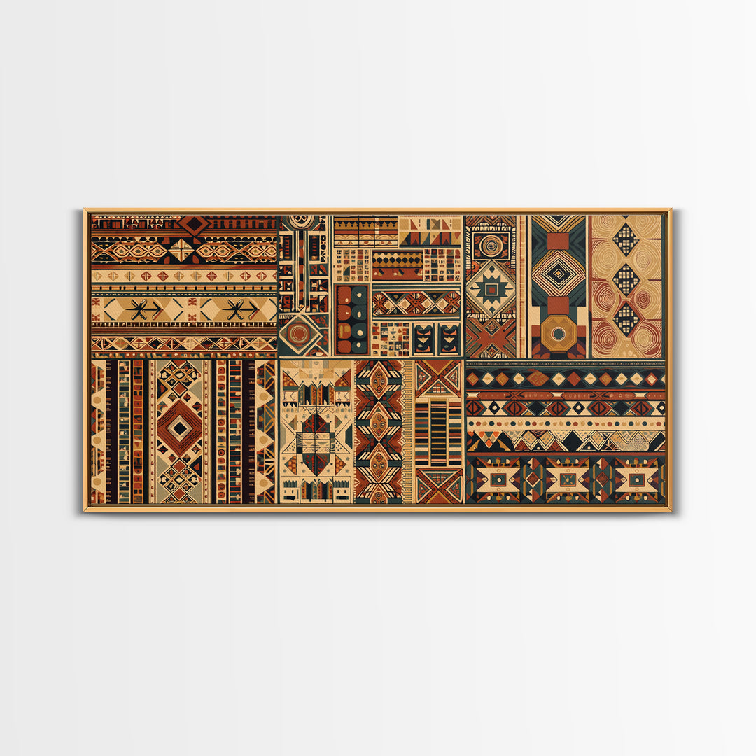Intricate African Textile Patterns Framed Canvas Print, Ankara Wall Decor, Tribal Geometric Art, Ethnic Home Decor Gift Idea
