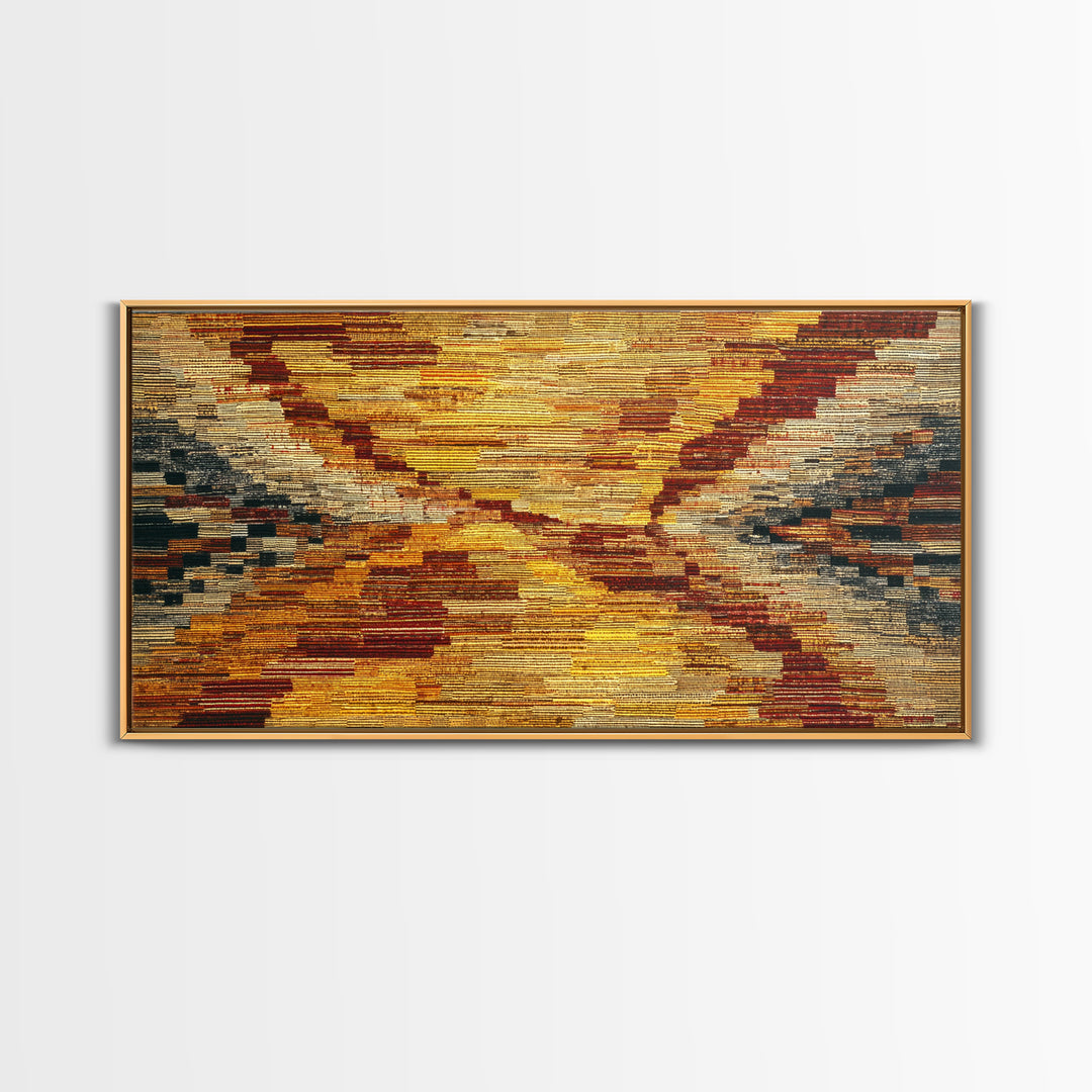 Rustic Mud Cloth Sunset Abstract Wall Art, African Fabric Print, Earth Tone Textile Decor, Boho Cultural Home Decor Gift