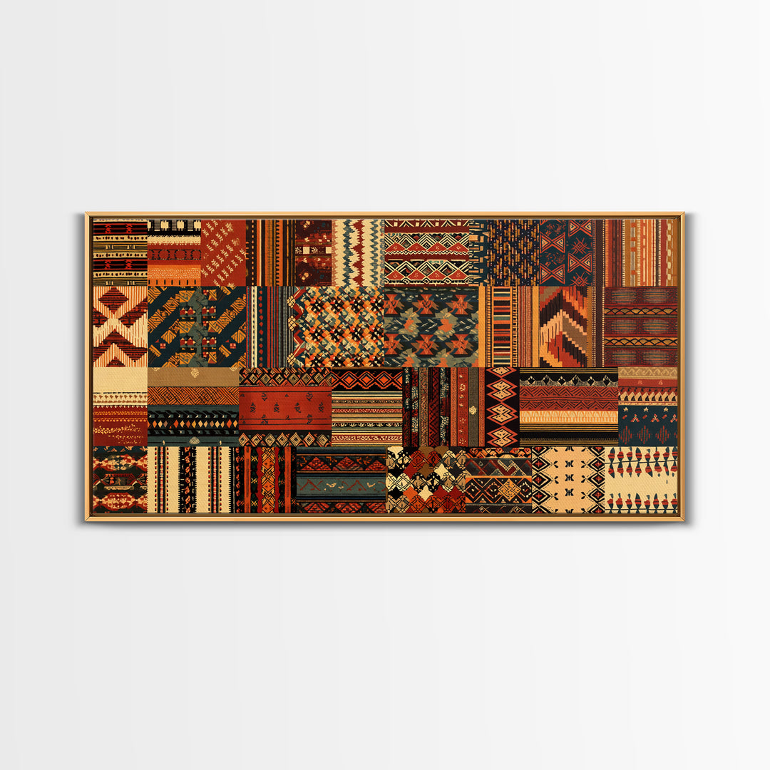 Tribal Ankara Quilt Textile Canvas Print, African Fabric Patterns, Boho Wall Decor, Ethnic Art Print For Modern Home Decor