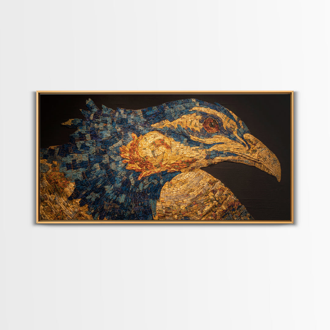 Blue And Gold African Bird Portrait Wall Art, Textured Safari Animal Artwork, Bold Modern African Decor Canvas Gift For Living Room
