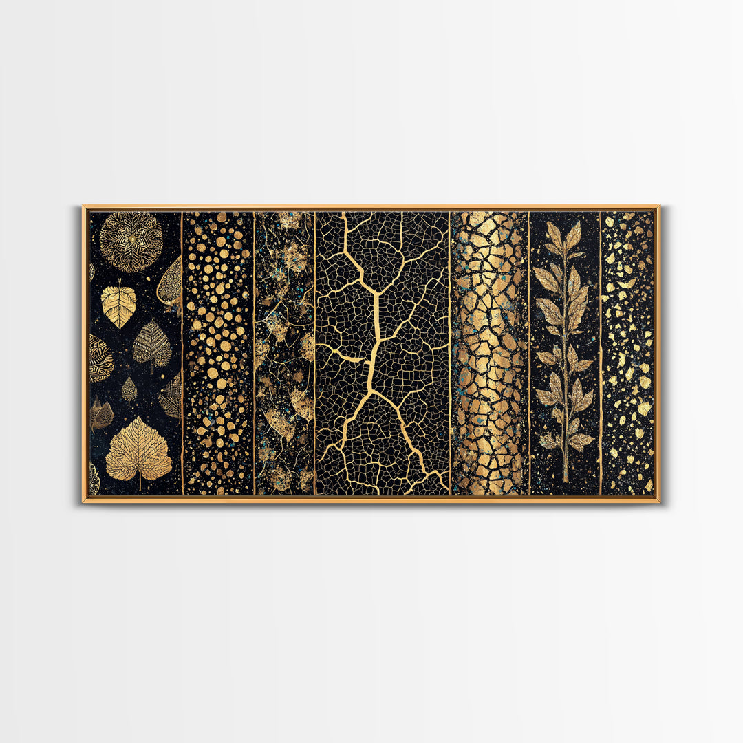 Black And Gold African Patterns Canvas Print, Luxury Abstract Tribal Textile Wall Decor, Modern Boho Home Decor Gift For Office