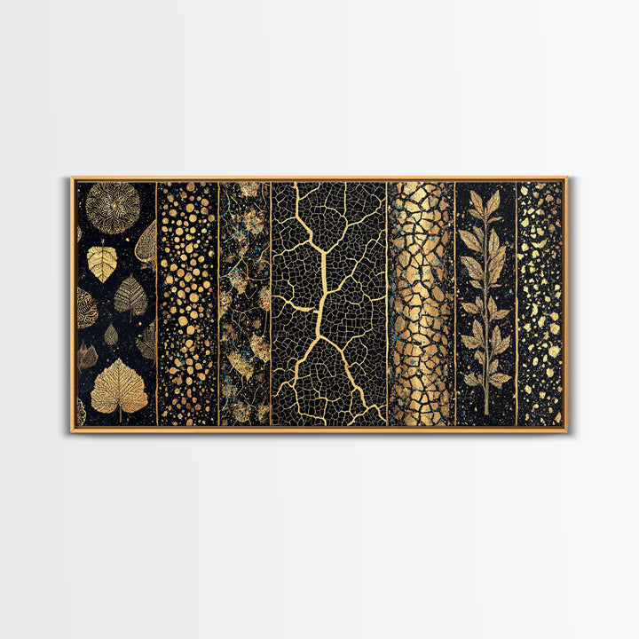 Black And Gold African Patterns Canvas Print, Luxury Abstract Tribal Textile Wall Decor, Modern Boho Home Decor Gift For Office