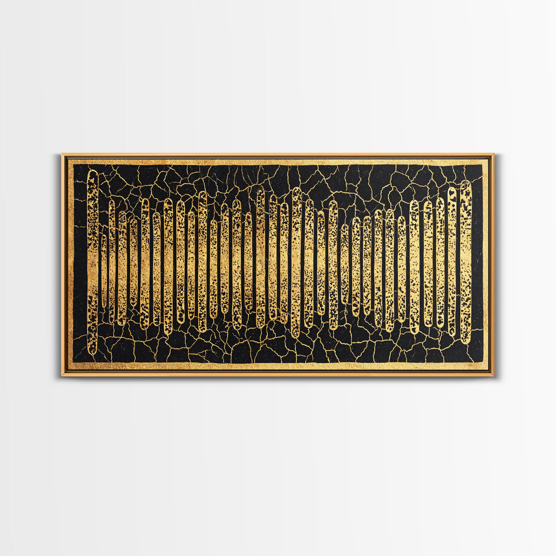 Black Gold African Textile Lines Wall Art, Abstract African Art Print, Tribal Pattern Canvas, Modern Afrocentric Decor Gift