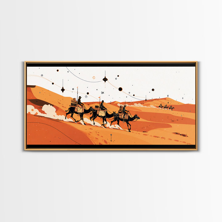 Orange Sahara Camel Caravan Wall Art, African Safari Art, Boho Desert Landscape, Modern African Decor, Travel Poster Gift