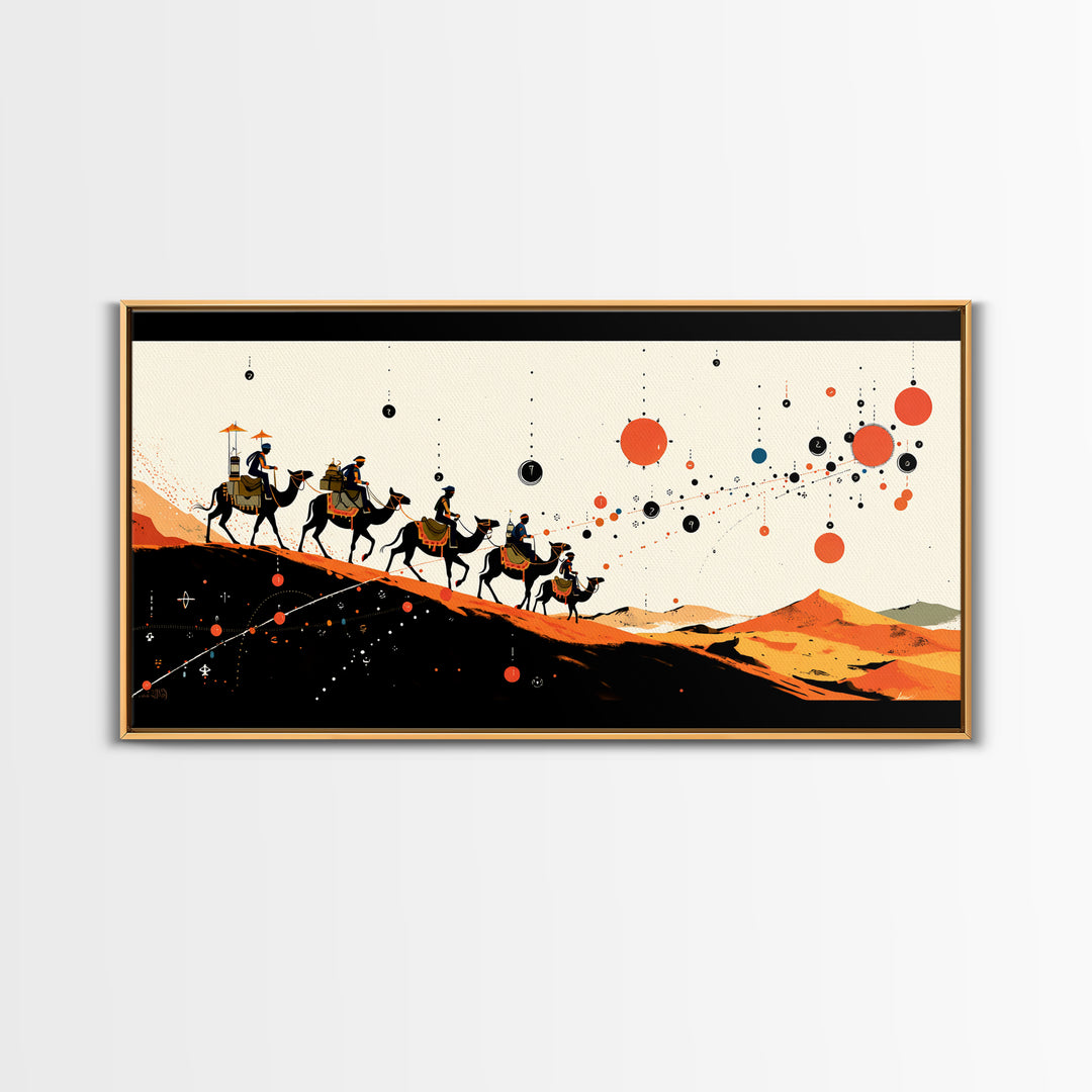 Abstract Camel Caravan Wall Art, Orange Desert Dunes, African Safari Art, Boho Wall Decor, Modern African Art Print Gift