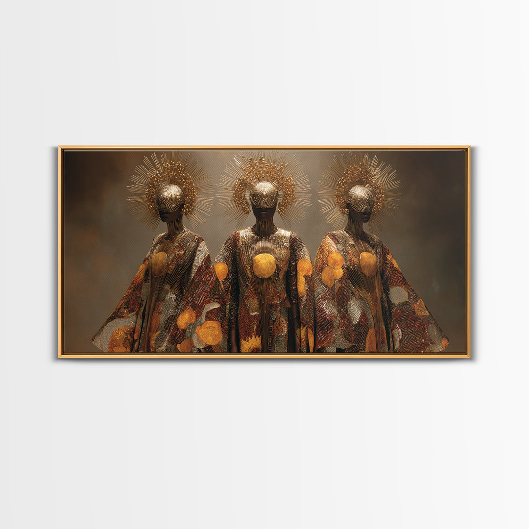 Golden Halo Black Goddesses Wall Art, African Women Art, Spiritual Wall Decor, Luxury Canvas Art, Empowered Women Home Decor Gift