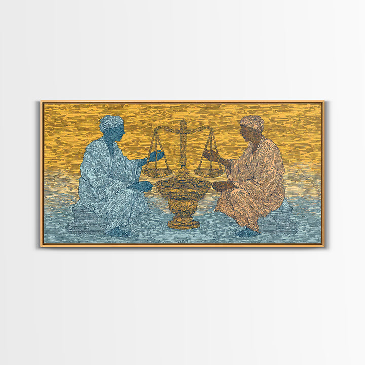 African Elders With Scales Of Justice Canvas Print, Cultural Wall Art, Legal Office Decor, Tribal Wisdom Art Gift For Him