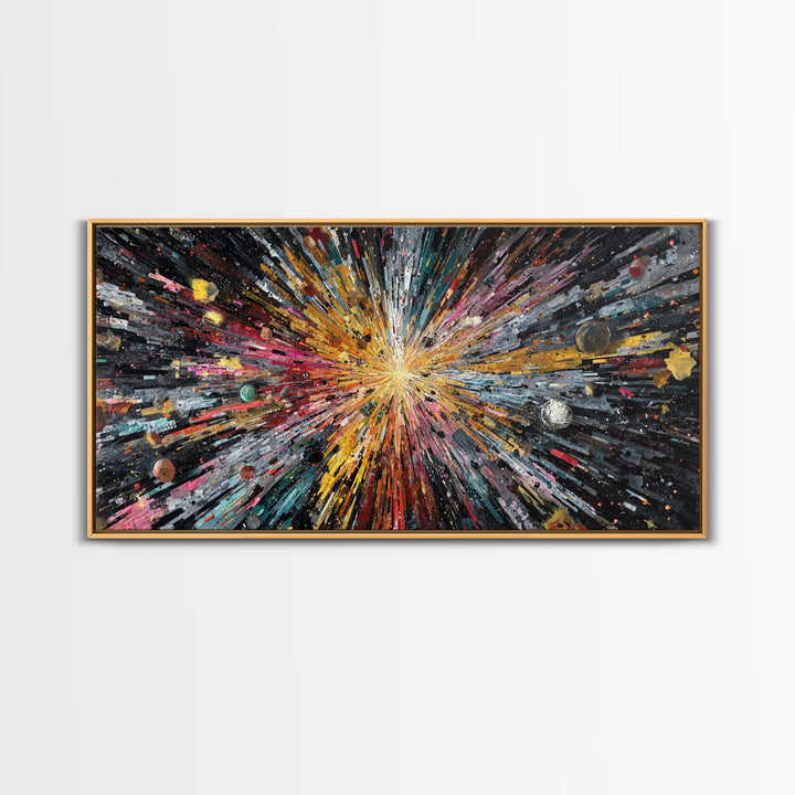 Exploding Universe Starburst With Planets Canvas Print, Abstract Wall Art, Colorful Space Decor, Modern Galaxy Art Gift Idea