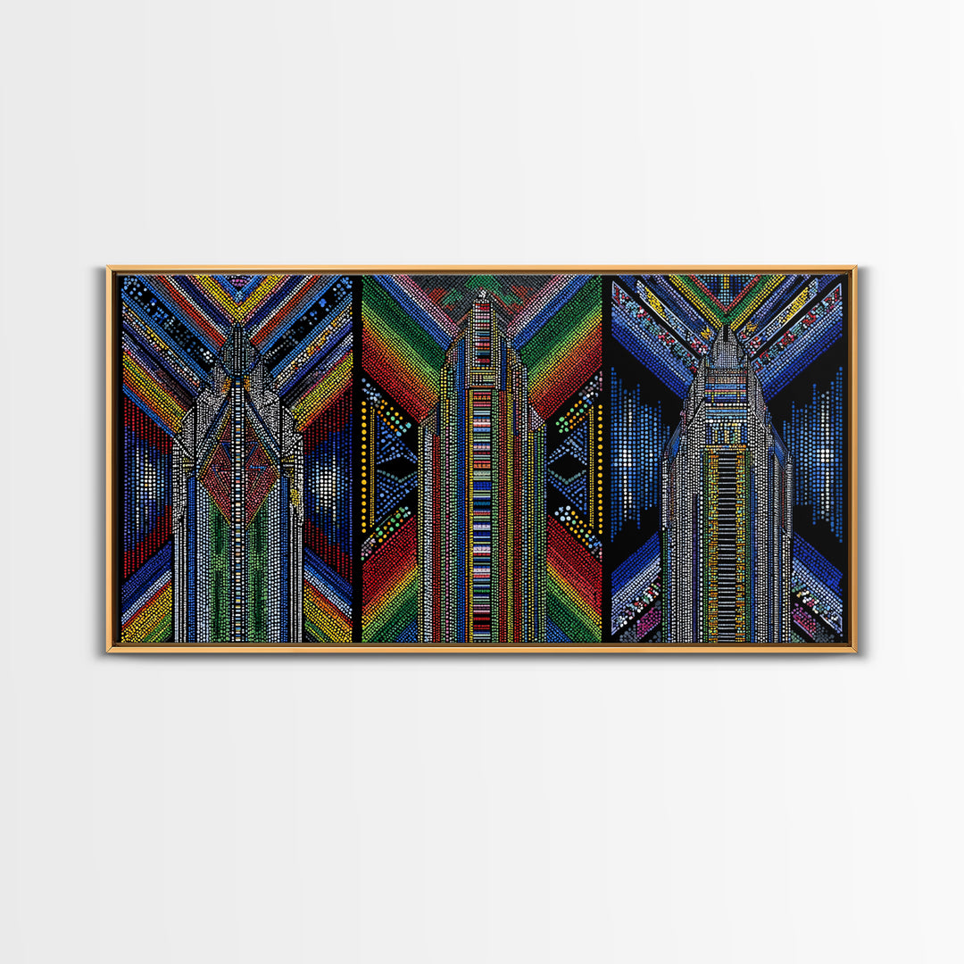 Geometric Beadwork Triptych Towers Wall Art, Abstract African Art, Ankara Pattern Decor, Modern Tribal Canvas Print Gift