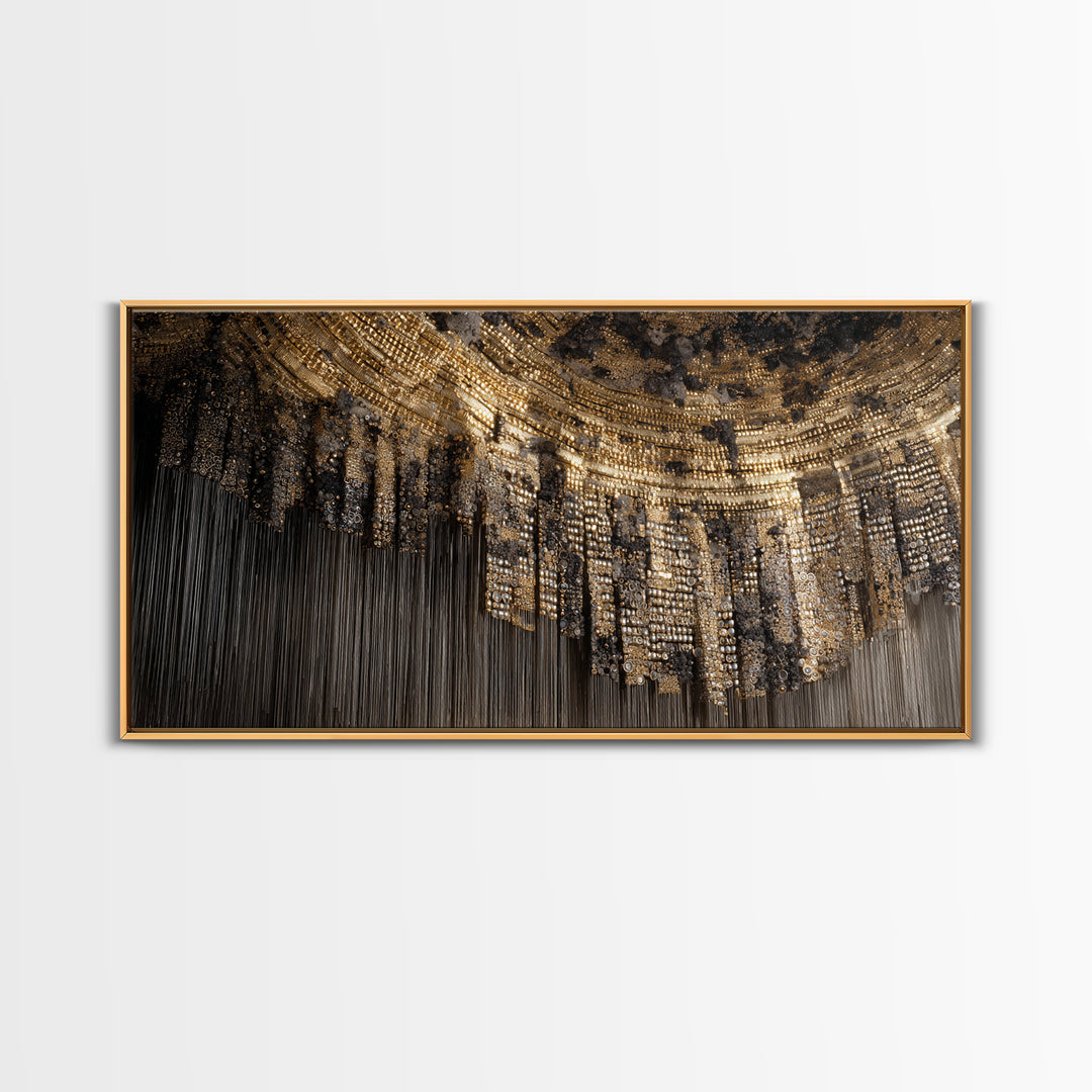 Golden Beaded Chandelier Abstract Canvas Print, Luxury African Art Decor, Black And Gold Wall Decor, Statement Home Decor