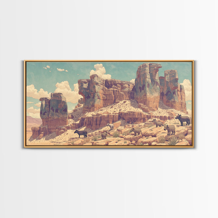 Desert Elephant Canyon Canvas Print, African Safari Art, Serengeti Wall Art, Animal Landscape, Rustic Living Room Decor Gift