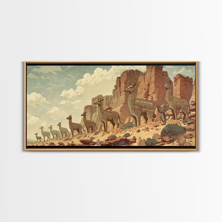 Majestic Giraffes Walking Through Desert Canyon Wall Art African Safari Art, Serengeti Landscape Decor For Living Room Gift