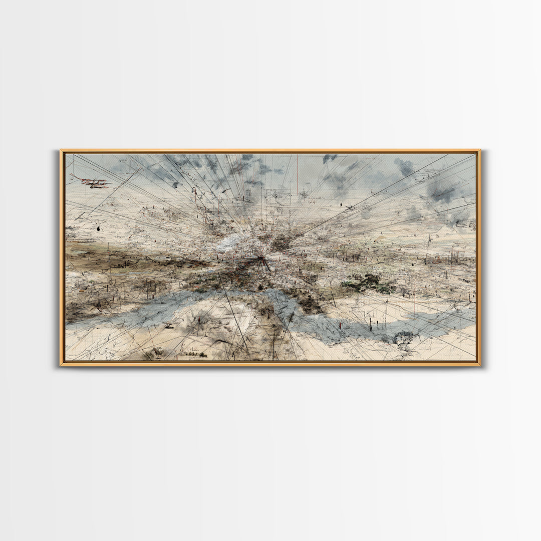 Abstract Desert Map Lines Over Sparse Landscape Wall Art, Modern Minimalist Art Print, Earth Tone Office Decor Canvas Gift