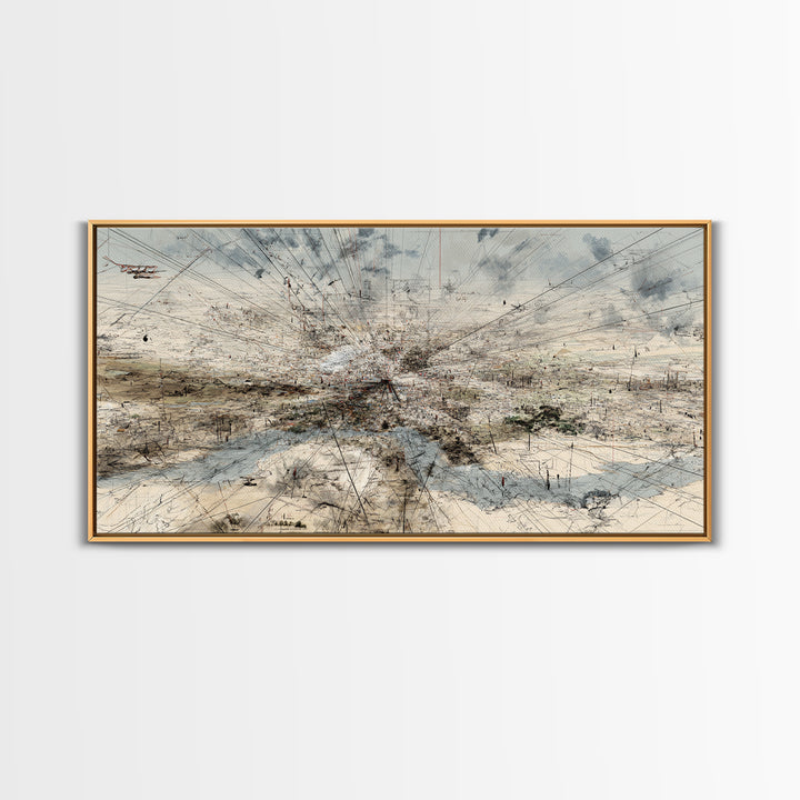 Abstract Desert Map Lines Over Sparse Landscape Wall Art, Modern Minimalist Art Print, Earth Tone Office Decor Canvas Gift