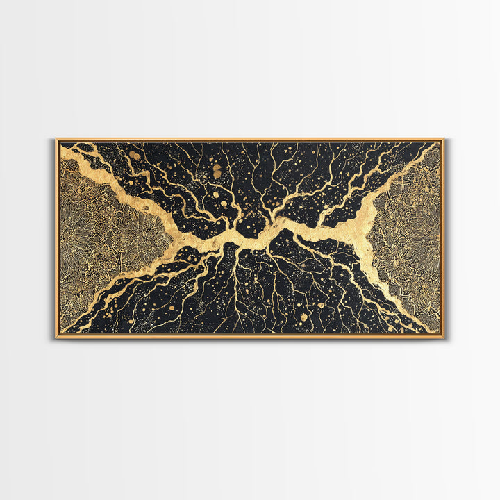 Black Gold Abstract Cracked Earth Wall Art, Luxury Canvas Print, Textured Modern Decor, Bold Statement Elegant Home Decor Gift