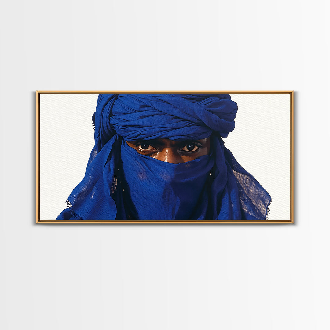 Blue Tuareg Man Eyes Canvas Print, African Portrait Wall Decor, Sahara Nomad Black Art For Modern Afrocentric Home Decoration