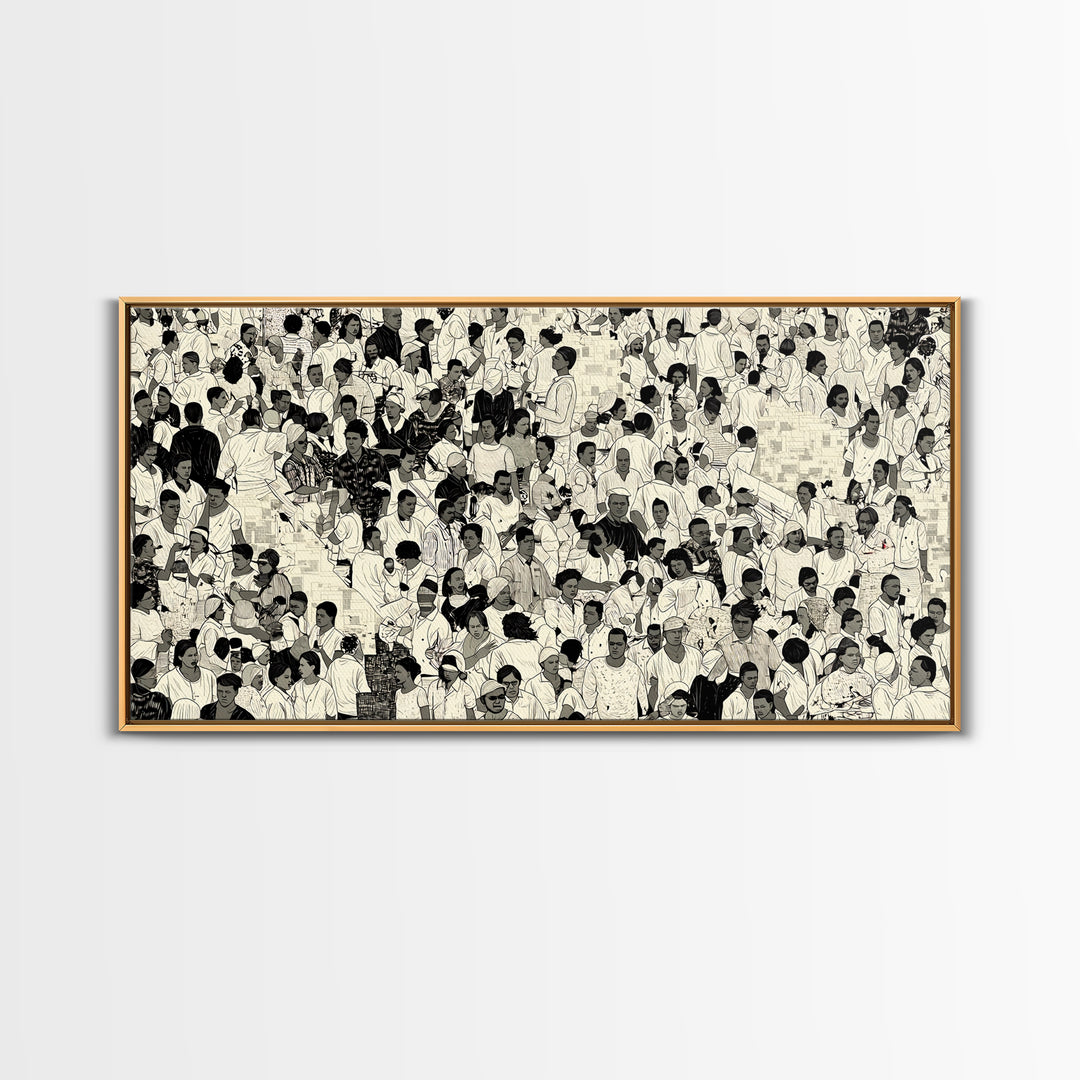 Monochrome African Crowd Scene Wall Art, Afrocentric Black Culture Print, Diaspora People Decor, Modern Gallery Canvas Gift
