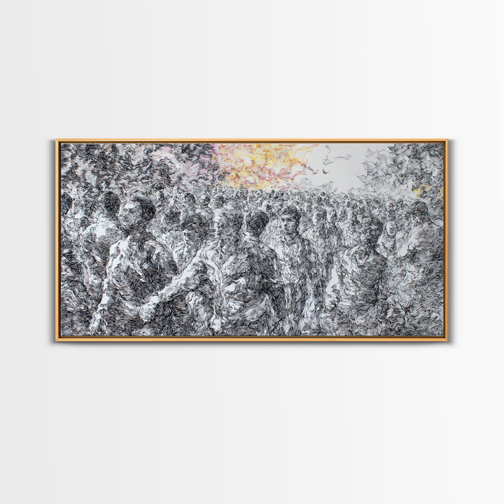 Gold Sun Over Textured African Landscape Canvas Print, Safari Wall Decor, Abstract Nature Scene, Modern Black White Art Gift