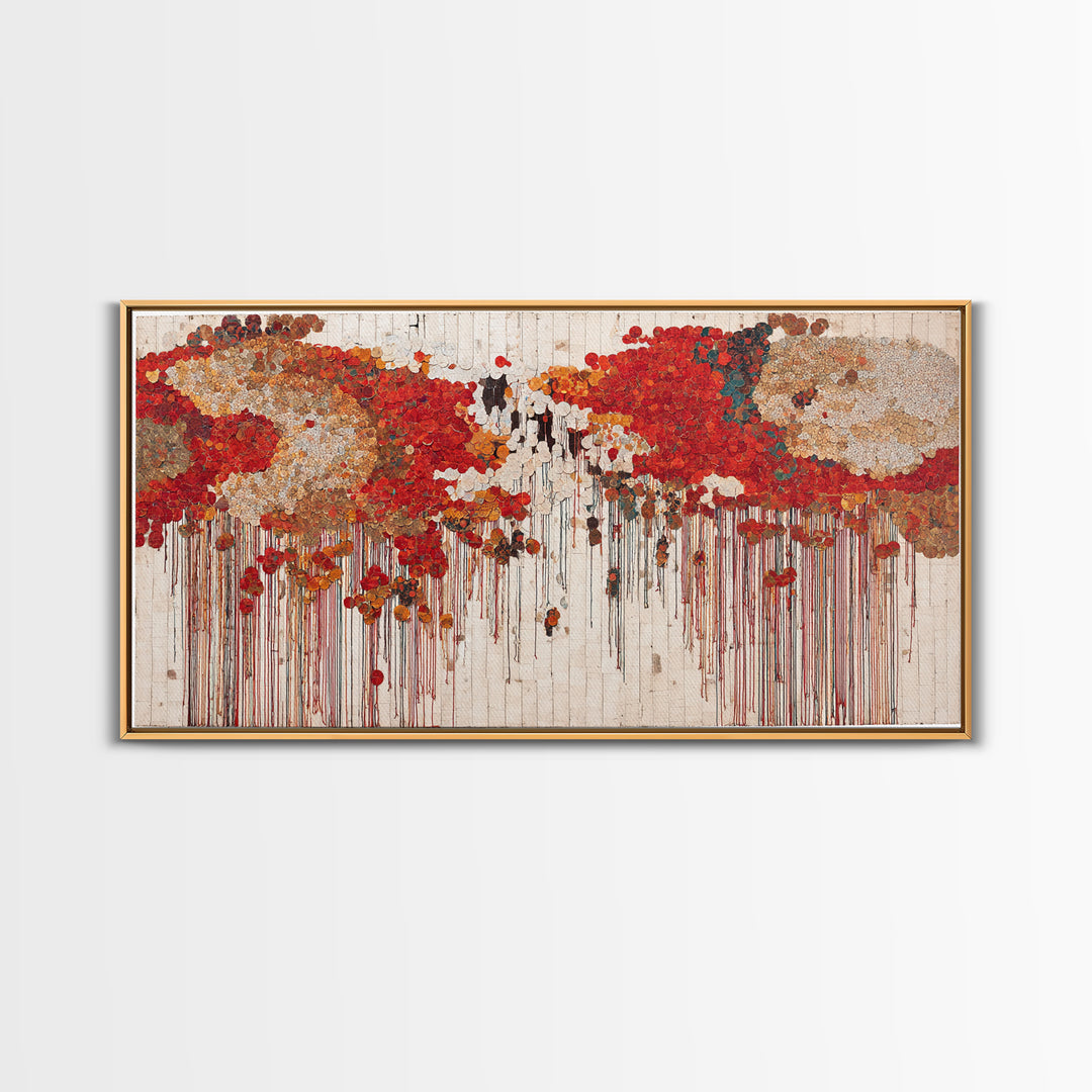Red Gold Dripping World Map Wall Art, African Inspired Abstract Painting Print, Bold Global Decor For Living Room Canvas