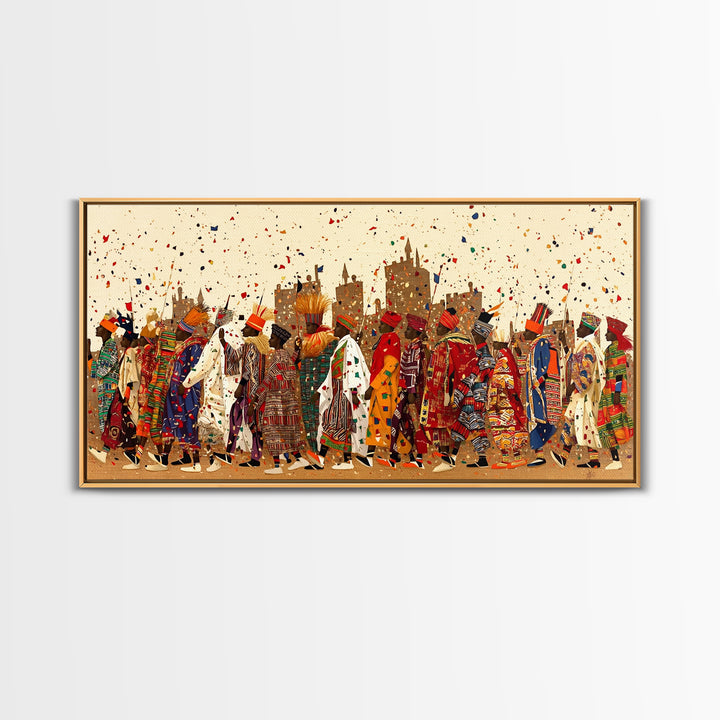 Vibrant African Festival Procession Canvas Print, Ankara Fashion Parade Wall Decor, Cultural Celebration Art For Living Room