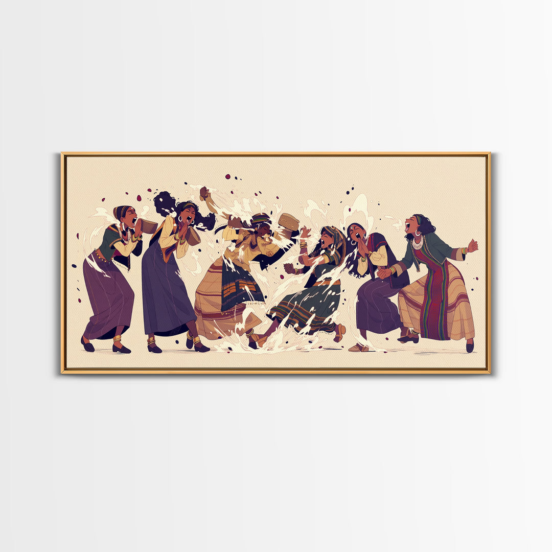 Joyful African Women Dancing Wall Art, Cultural Celebration Painting, Black Women Art, Feminine Afrocentric Home Decor Gift