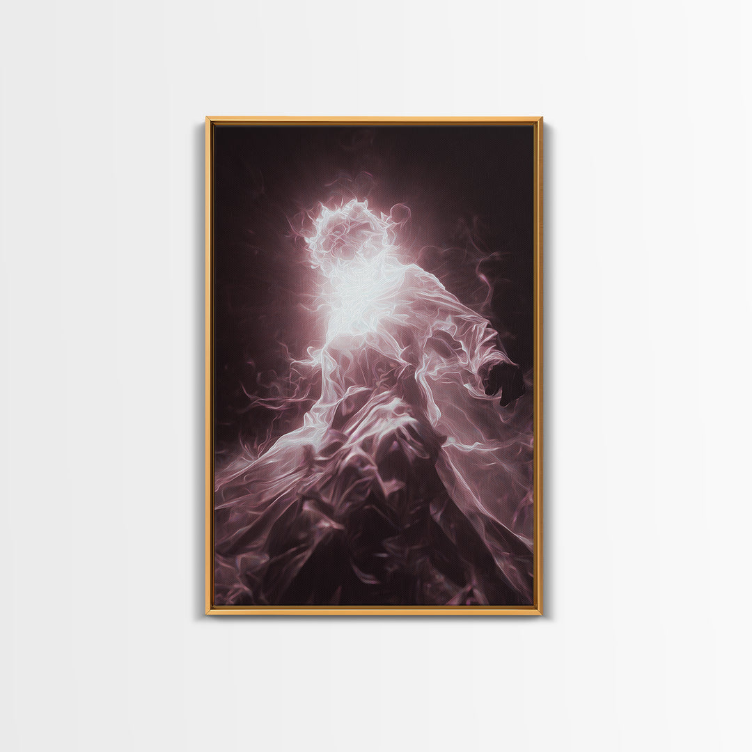 Glowing Ethereal African Goddess Framed Canvas Print, Mystical Figure Wall Art, Spiritual Black Art Decor, Dreamy Home Gift