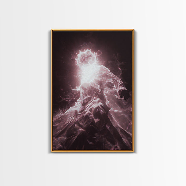 Glowing Ethereal African Goddess Framed Canvas Print, Mystical Figure Wall Art, Spiritual Black Art Decor, Dreamy Home Gift