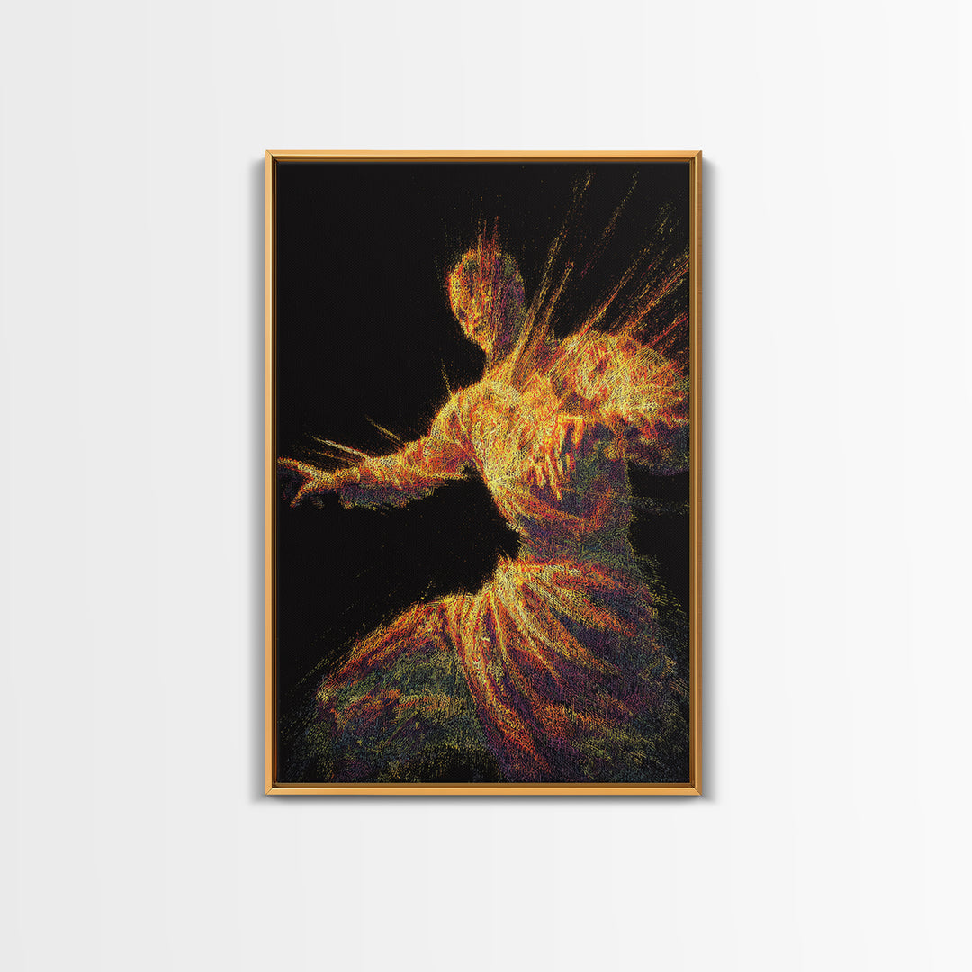 Fiery Abstract African Dancer Canvas Print, Afrocentric Wall Art, Black Culture Art, Spiritual Motion, Bold Home Decor Gift