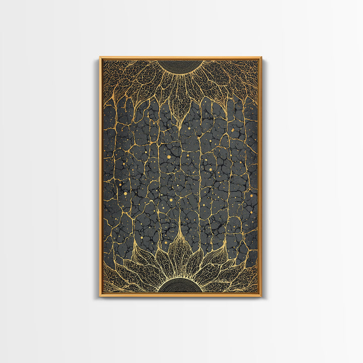 Gold Rooted Tree Of Life Wall Art, Black And Gold Abstract Art, Spiritual Wall Decor, Modern African Inspired Canvas Print