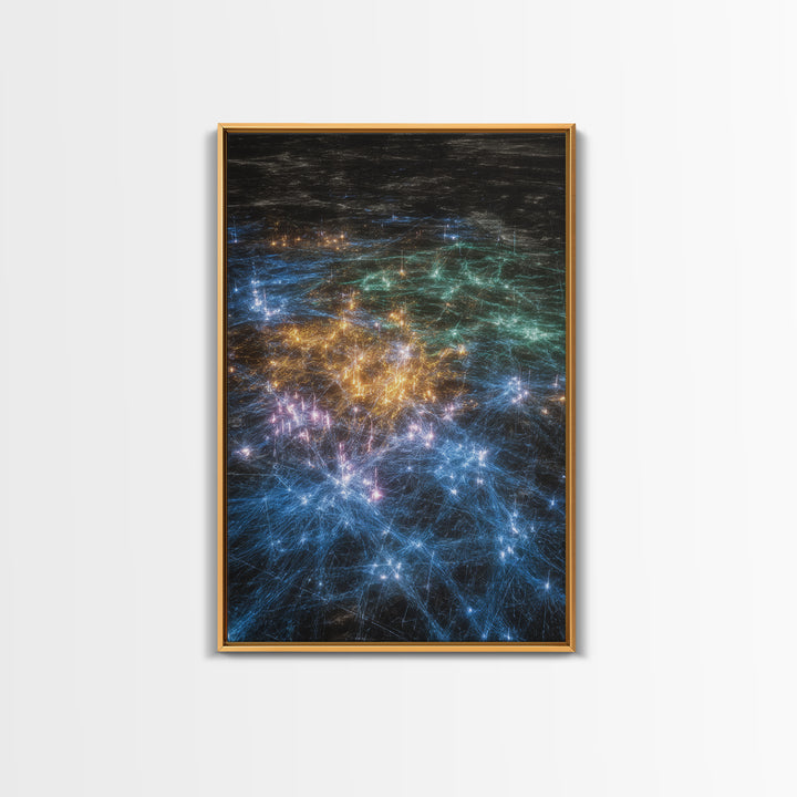 Glowing Data Constellation Abstract Wall Art, Modern Canvas Art, Digital Art, Blue Home Decor, Large Office Decor Gift For Him