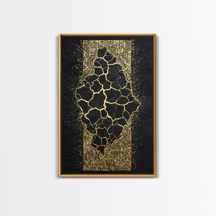 Cracked Gold African Map On Black Canvas Print, Abstract African Art, Black And Gold Art, Cultural Wall Decor Gift For Home