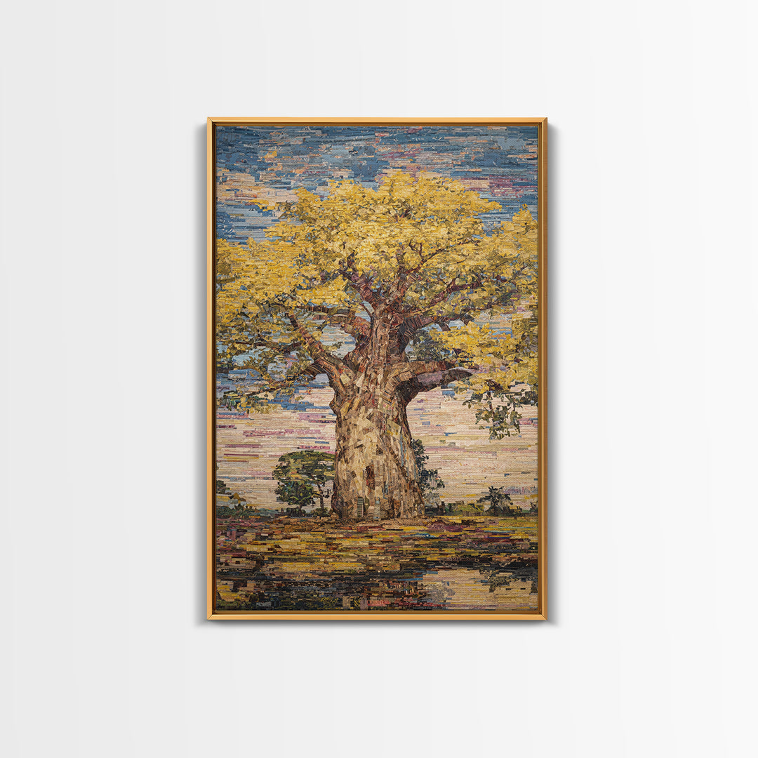 Golden Baobab Tree Canvas Print, Textured African Art Print, African Landscape, Earth Tone Wall Decor, Unique Home Decor Gift