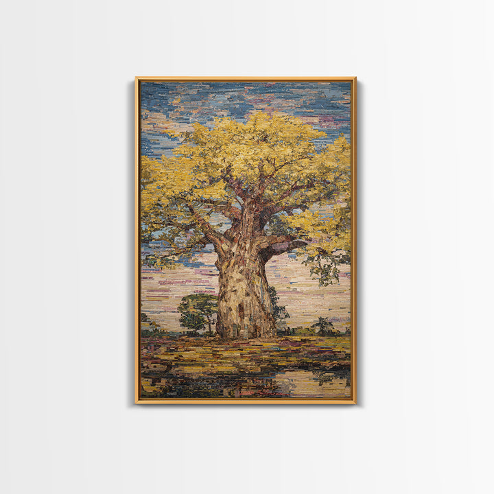 Golden Baobab Tree Canvas Print, Textured African Art Print, African Landscape, Earth Tone Wall Decor, Unique Home Decor Gift