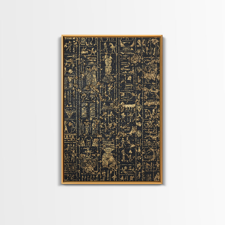 Gold Egyptian Hieroglyph Panels Wall Art, Ancient African Art Print, Black And Gold Canvas, Museum Style Home Decor Gift