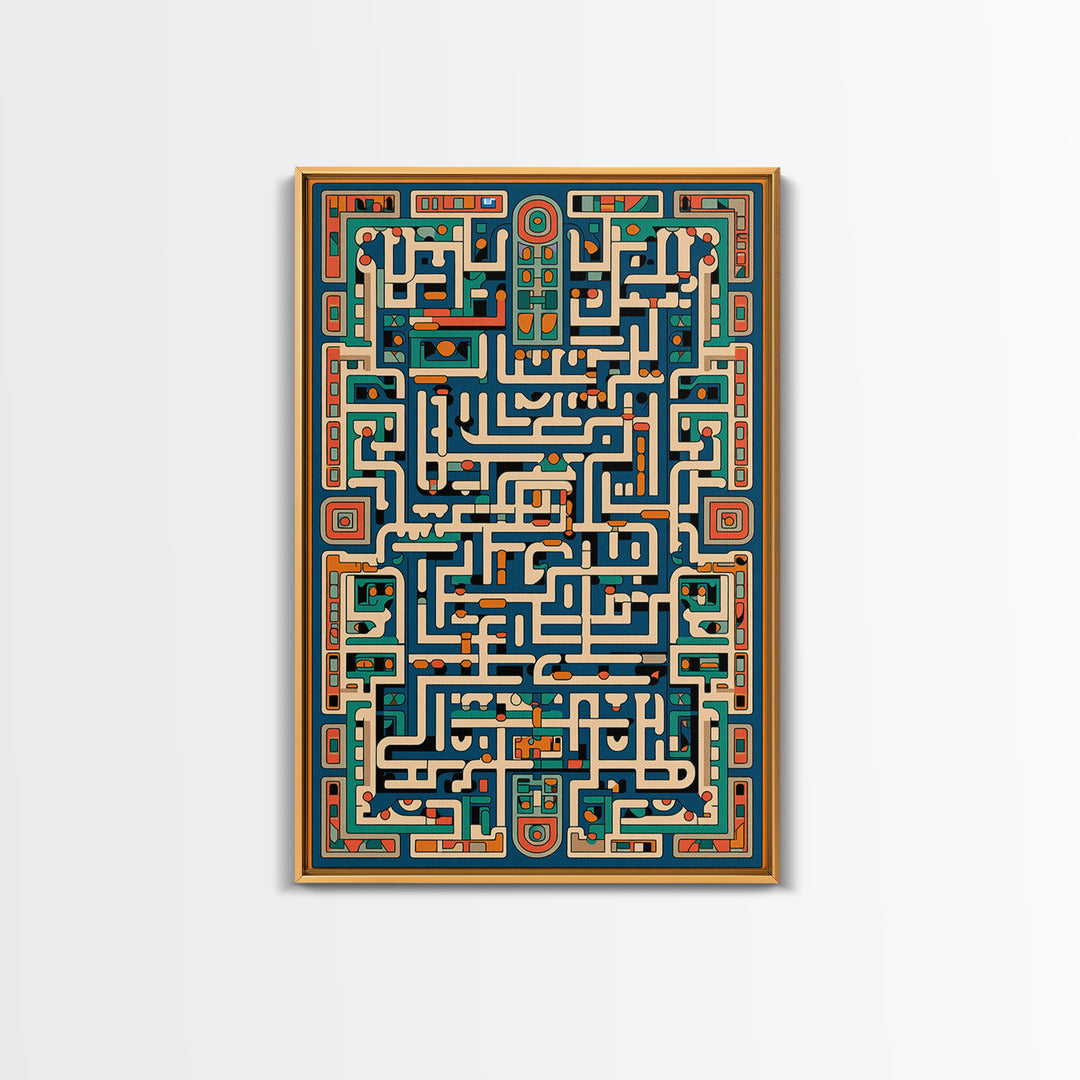Teal Orange Geometric Maze Glyph Wall Art, African Abstract Pattern, Tribal Art Print, Afrocentric Decor For Living Room