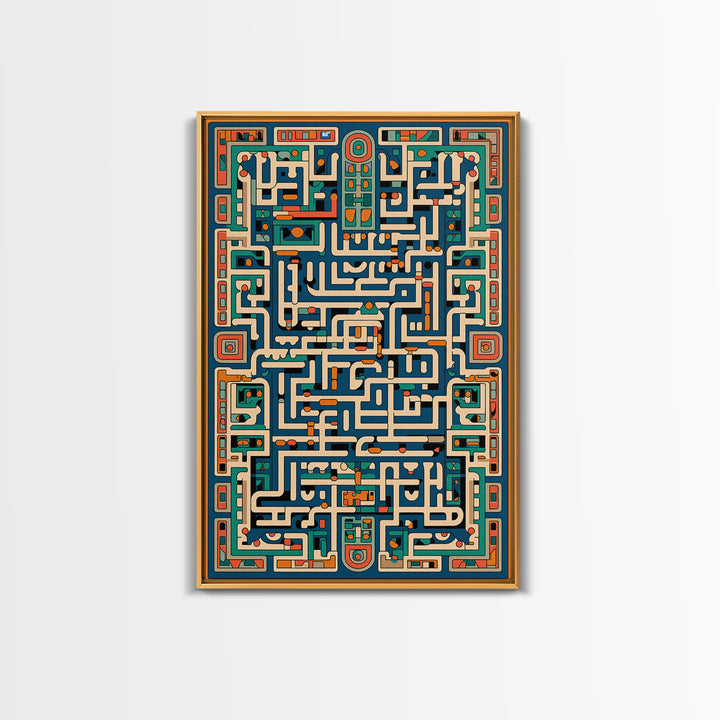 Teal Orange Geometric Maze Glyph Wall Art, African Abstract Pattern, Tribal Art Print, Afrocentric Decor For Living Room