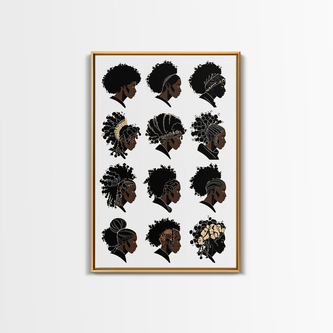 Black Women Hairstyle Portraits Wall Art, Afrocentric Illustration, African Woman Art Print For Salon Decor And Gift For Her