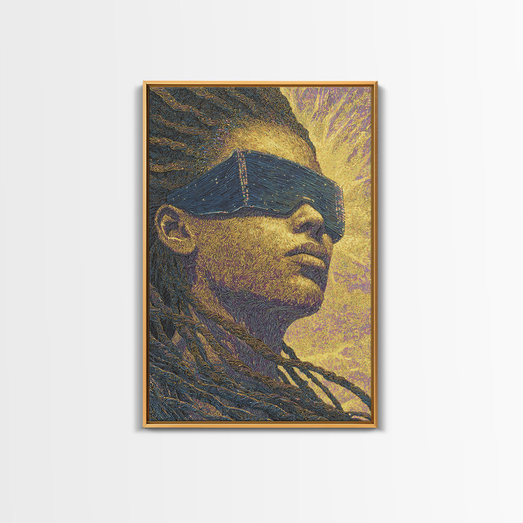Futuristic Black Woman With Braids And Visor Canvas Print, Afrofuturism Portrait, Modern African Art, Bold Office Decor