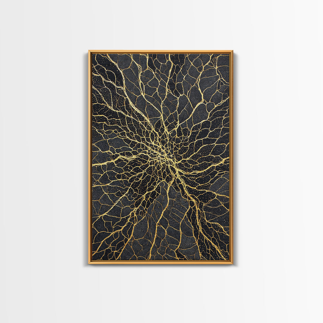 Black And Gold Cracked Spiral Abstract Wall Art, Luxury Canvas Decor, Geometric Pattern Print, Modern Home Decor Gift For Living Room