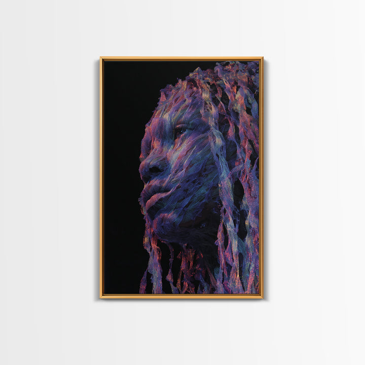 Iridescent African Woman Portrait Canvas Print, Afrofuturism Art, Mystical Black Beauty Decor, Contemporary Wall Art Gift