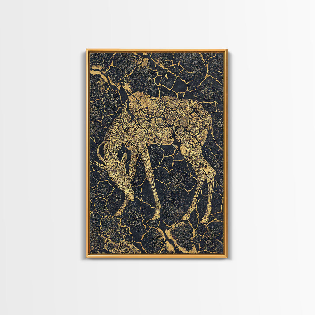 Ornate Gold Giraffe Canvas Print, African Animal Art, Black And Gold Art, Safari Decor, Luxury Living Room Wall Decor Gift